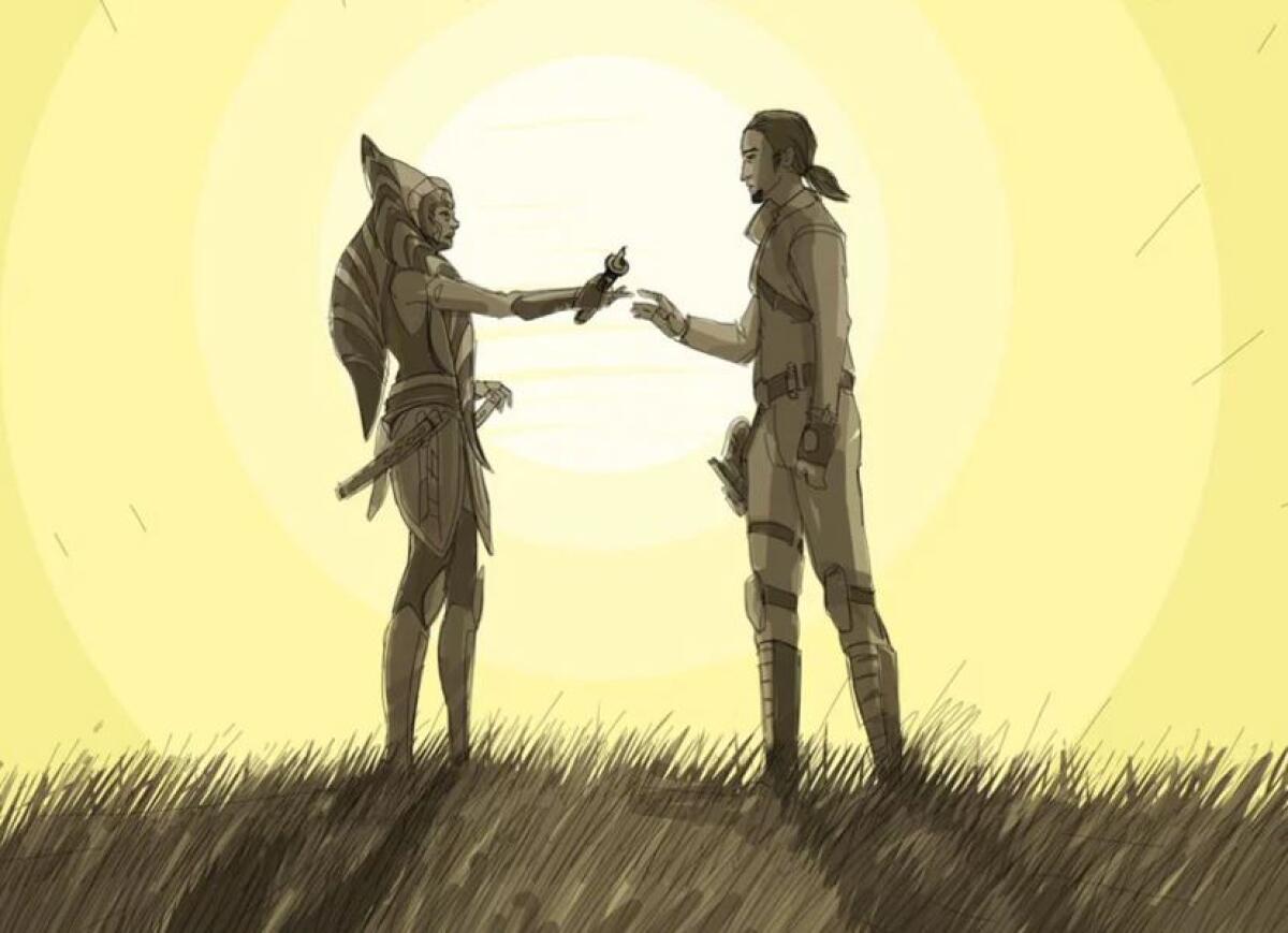 Il dialogo tra Ahsoka e Kanan mai apparso in Rebels - Bozzetto pubblicato da Dave Filoni sul suo account twitter che mostra Kanan e Ahsoka