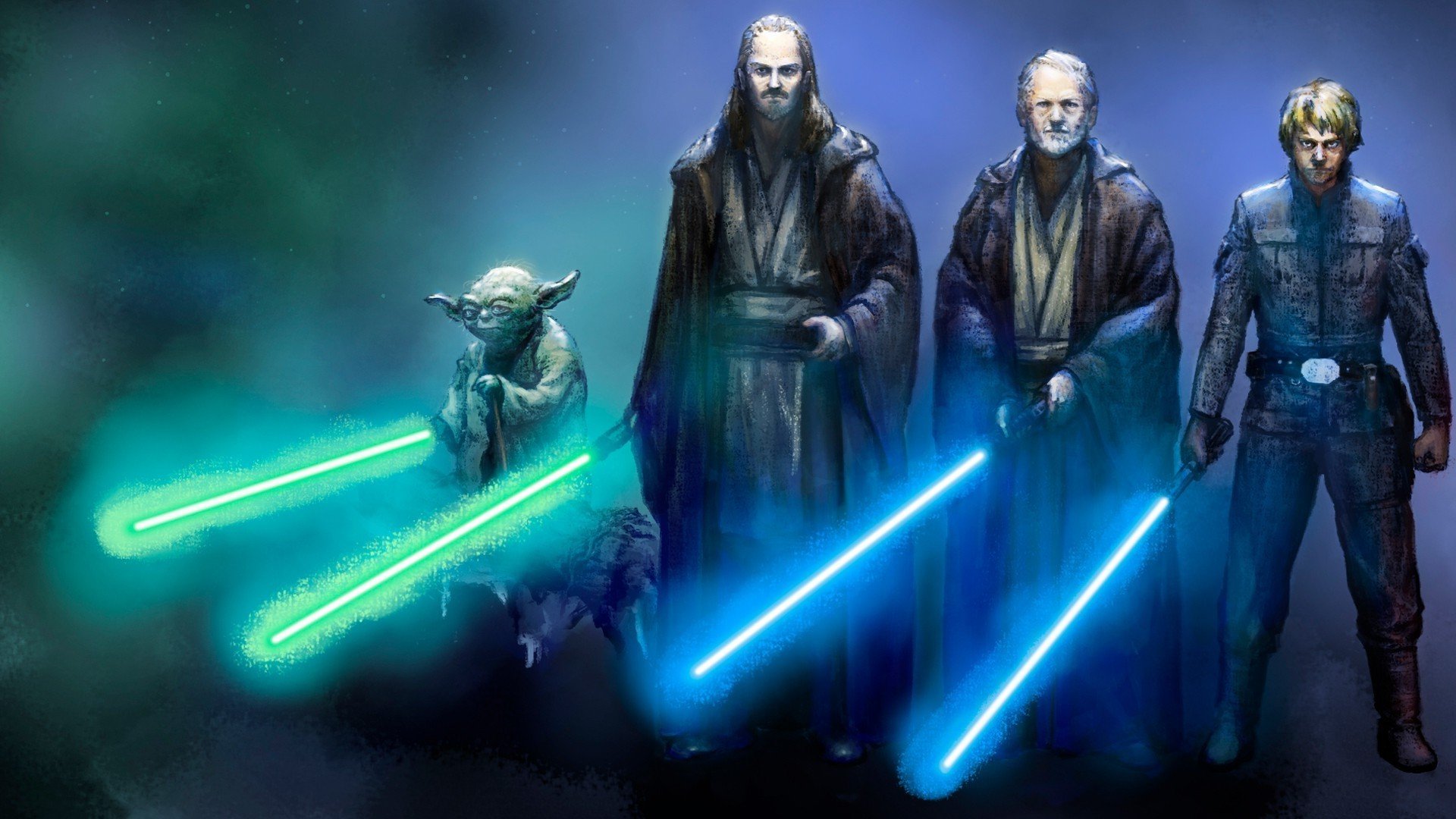 I Jedi Yoda, Qui-Gon, Obi-Wan e Lukefonte: WallDevil