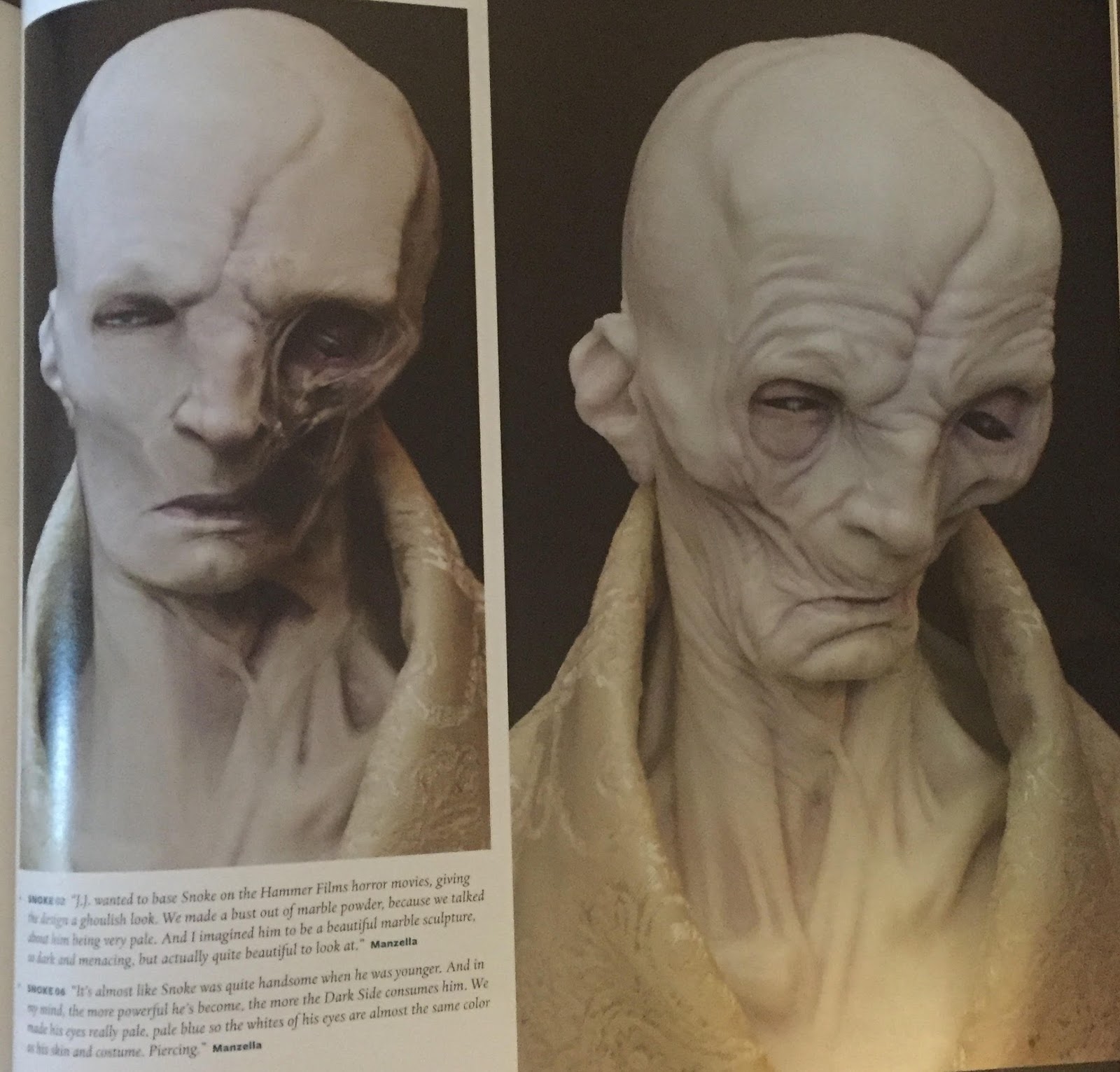 Illustrazione di Snoke con dettaglio di vestito dorato.Da: The art of Star Wars: The Force Awakens