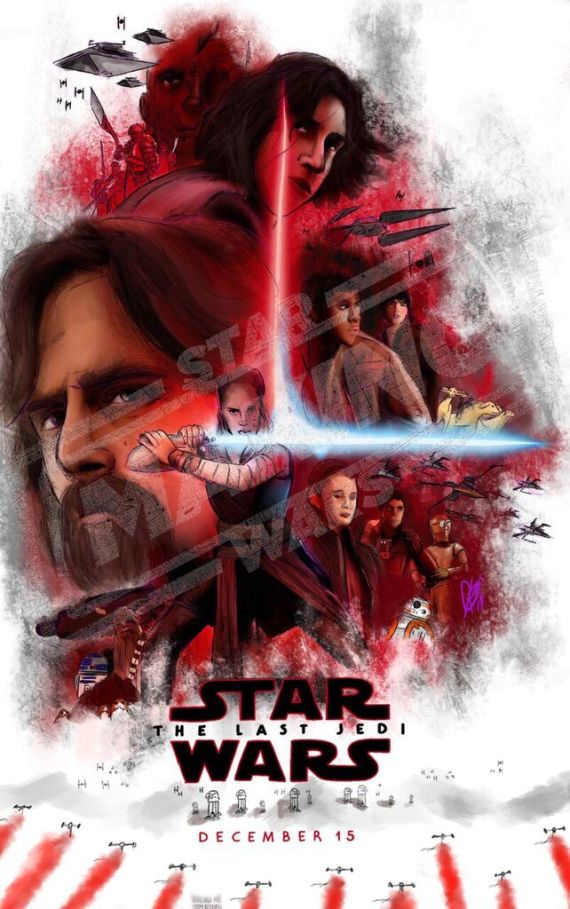 Il primo bozzetto del poster di The Last Jedi chiamato "Hero". da makingstarwars.net