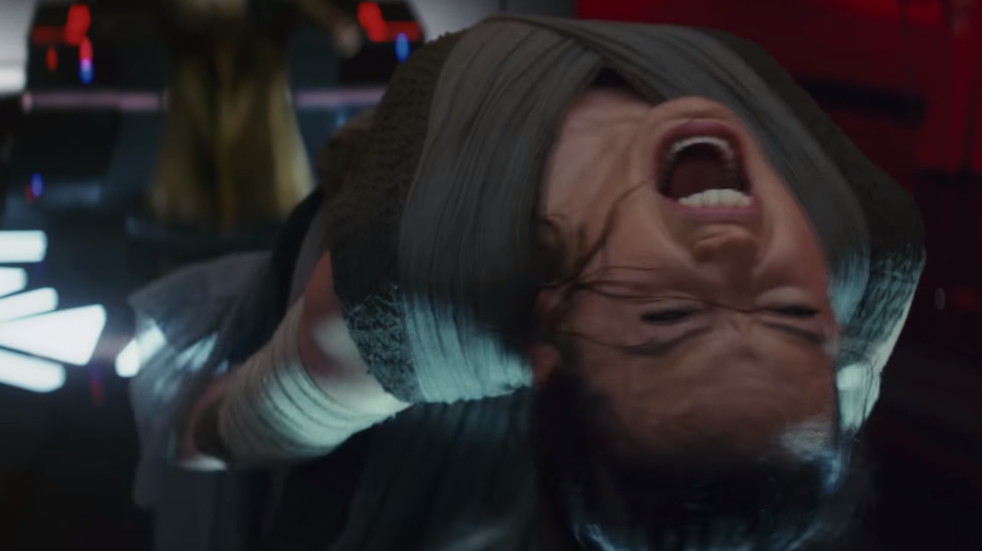 Rey e sullo sfondo probabilmente Snoke, nel trailer di The Last Jedi