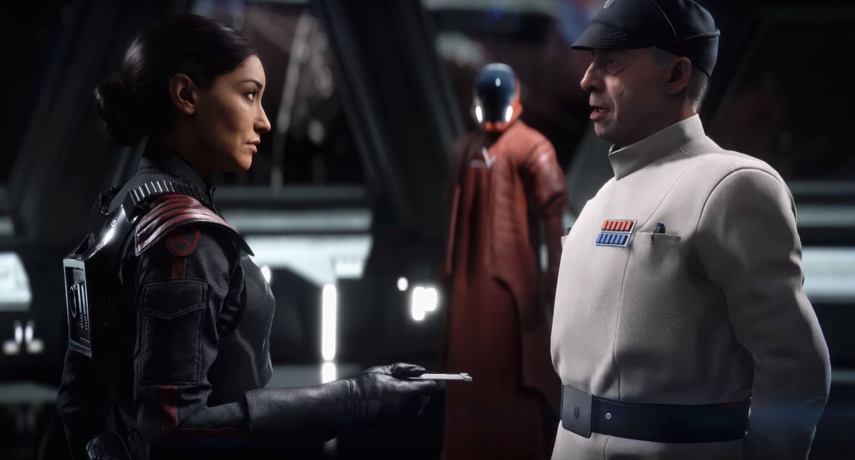Iden Versio e suo padre conversano della nuova missione per la Inferno Squad