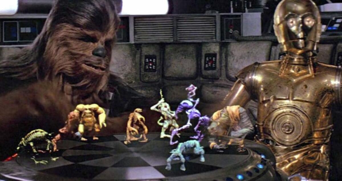 Gli Holochess anche senza visore su Smartphone - Chewbacca e C3PO giocano a scacchi olografici in Star Wars Una Nuova Speranza
