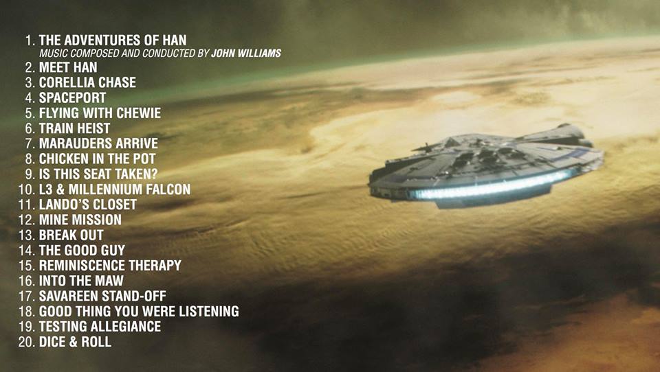 La lista delle tracce di Solo: A Star Wars Story.Da: SWNN