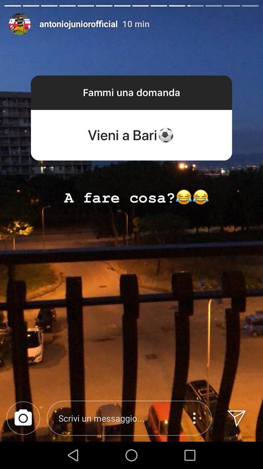 Screenshot della domanda fatta dal tifoso barese a Vacca