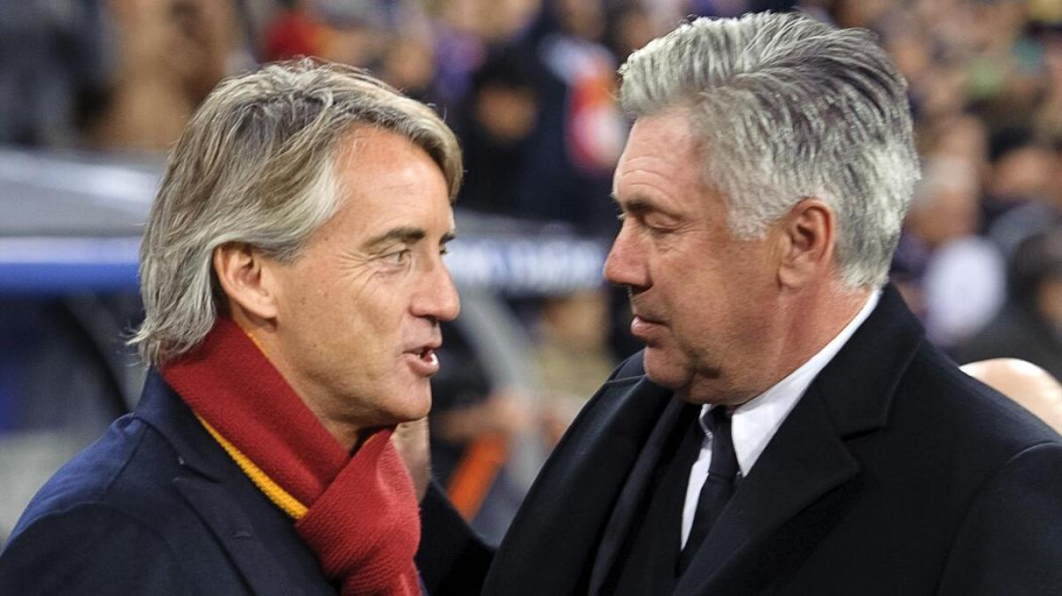 Ancelotti: "Il lavoro di Mancini è difficilissimo ma va supportato" - Ancelotti e Mancini, crediti: eurosport.com