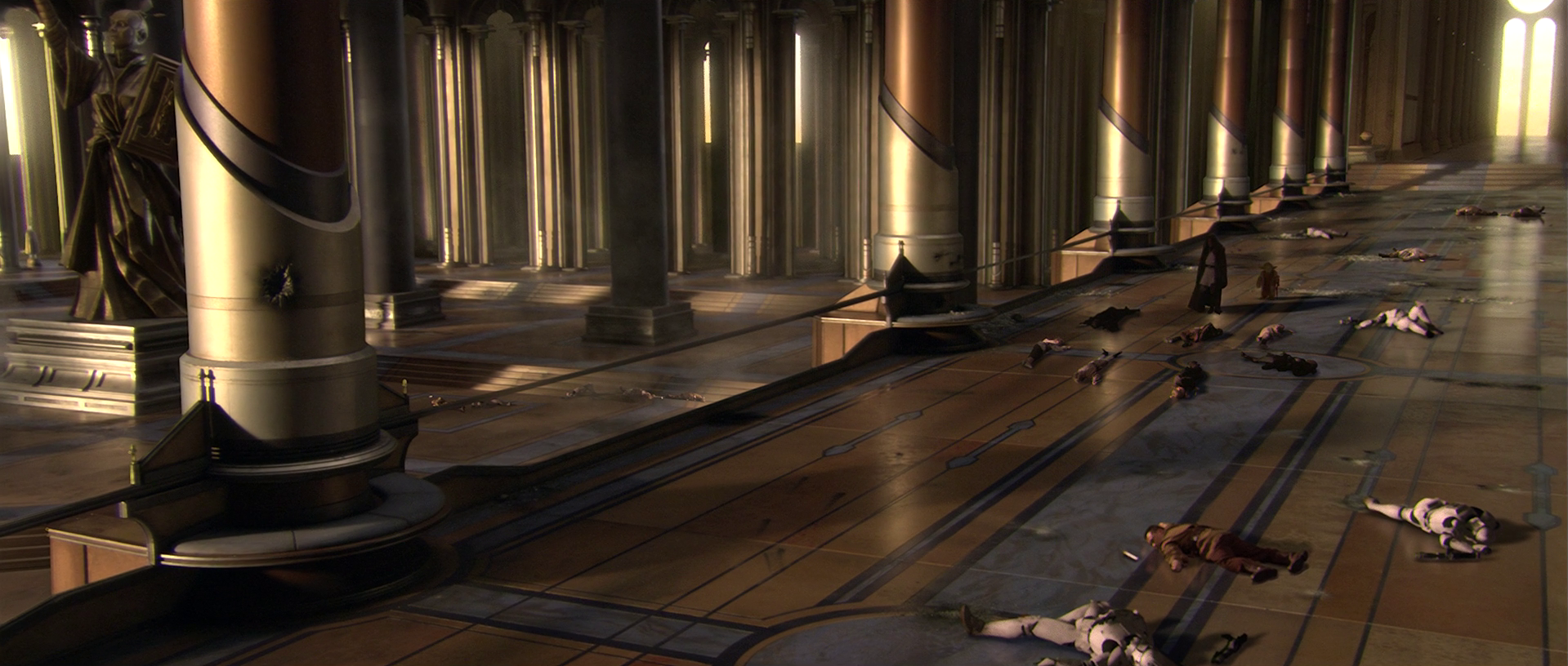 I corpi dei jedi e dei cloni all'interno del Tempio.Da: wookieepedia