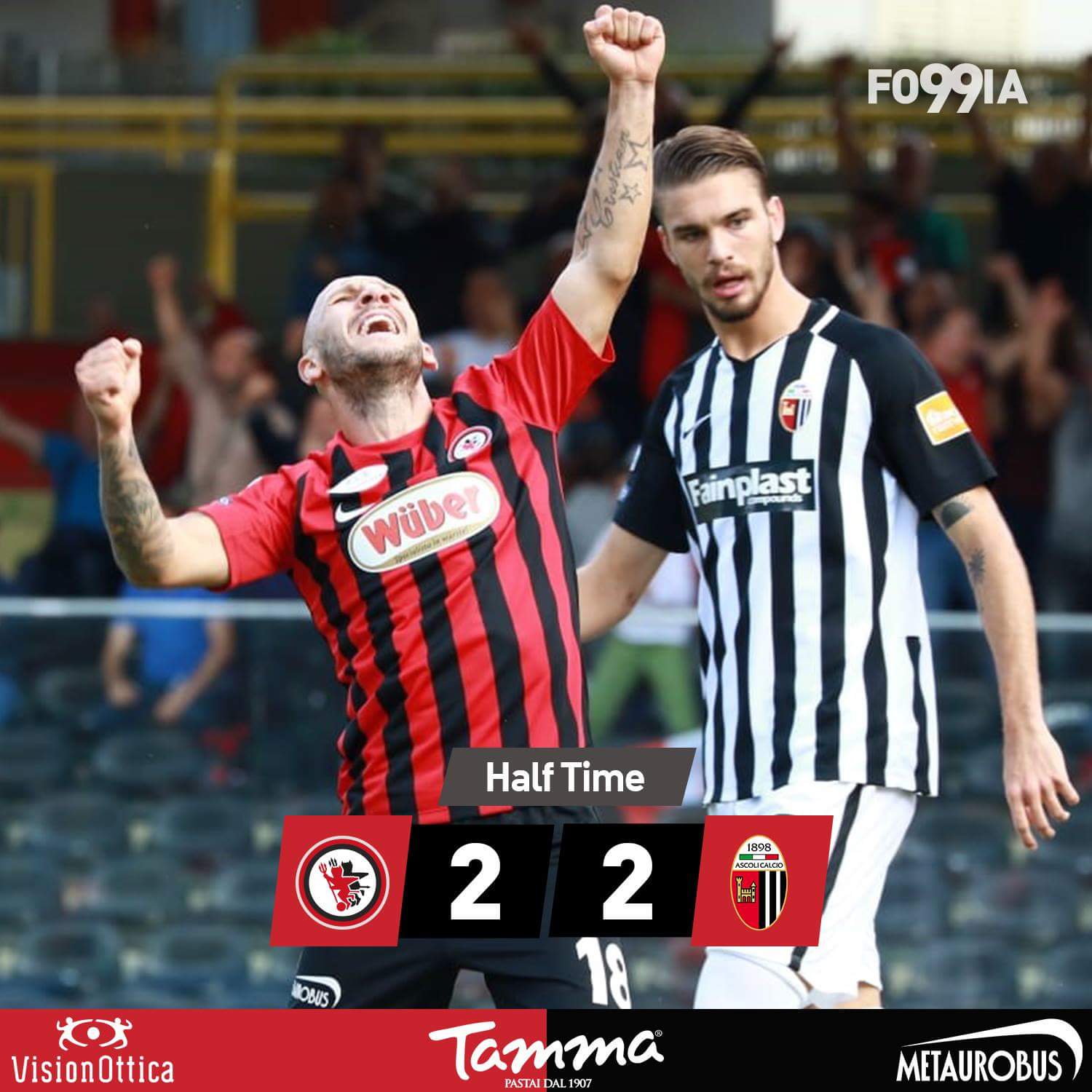 Allo Zaccheria il primo tempo fra Foggia e Ascoli finisce 2 a 2. Crediti: Foggia Calcio