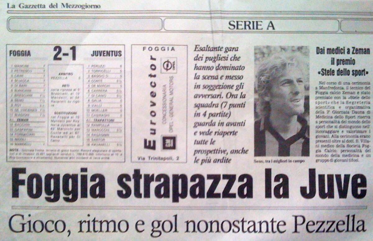 Ventisei anni fa, quando il Foggia sconfisse la Juve - 