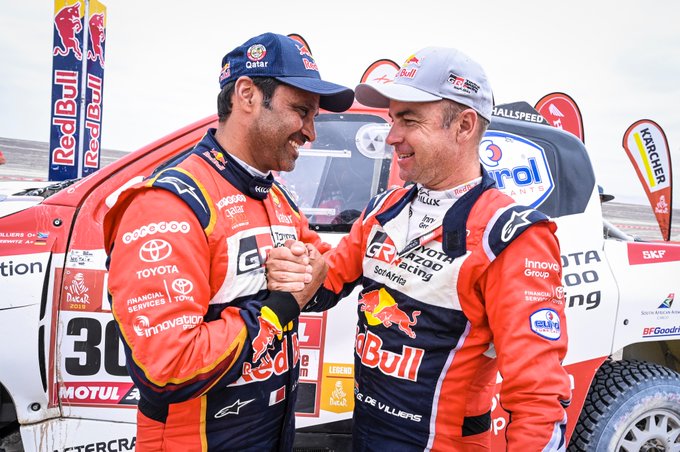 Al-Attiyah e il test driver De Villiers, i grandi fautori del successo Toyota (A.S.O. / DPPI / Eric Vargiolu)