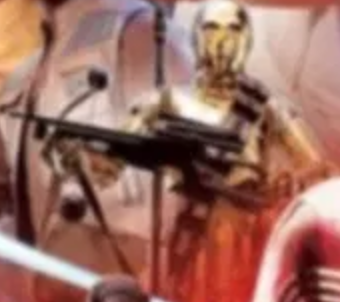 Ritaglio dal poster leaked di Episodio IX, C3PO insolente in stile Rambo.Da: MSW