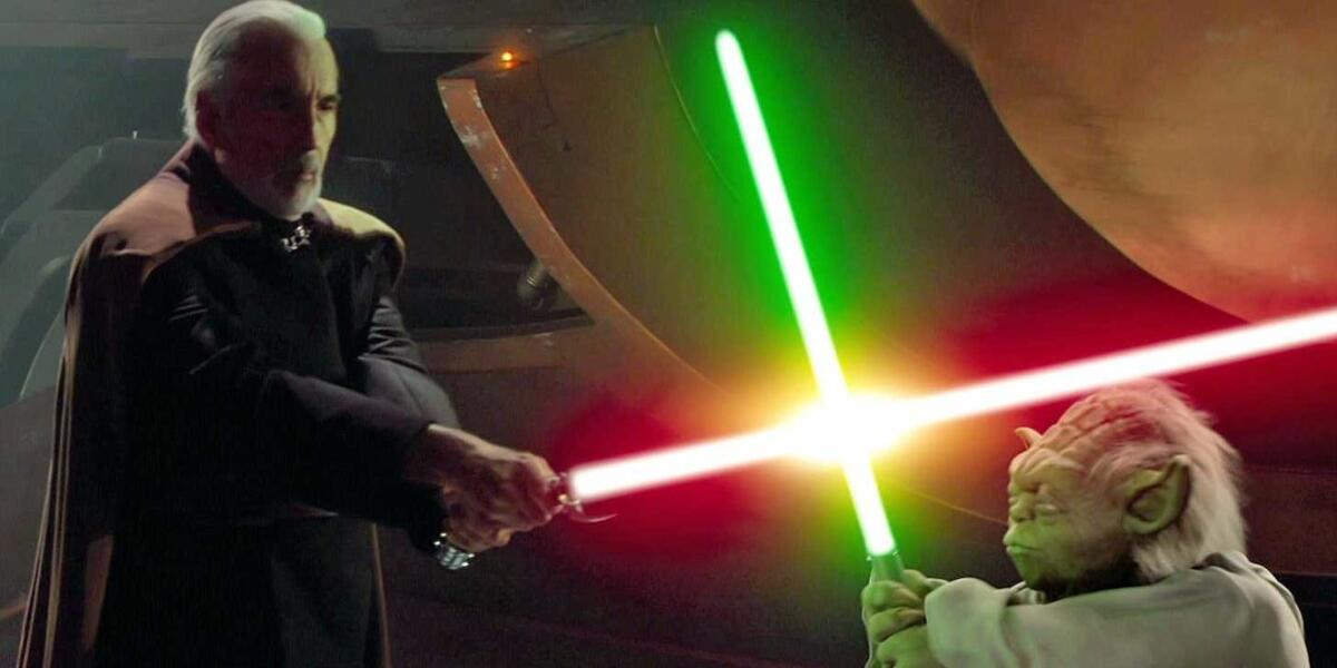 Conte Dooku: svelato il perché abbandonò l'Ordine Jedi - Il Conte Dooku e il Maestro Yoda duellano in Episodio II.
Da: business insider