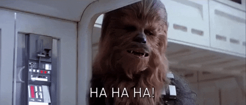 Nella gif, Chewbacca che parla, in particolare durante un'ironica risata.