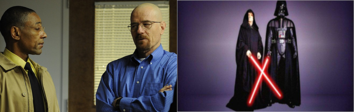 A sx: Gustavo Fring e Walter White, a dx: Palpatine e Darth Vader.