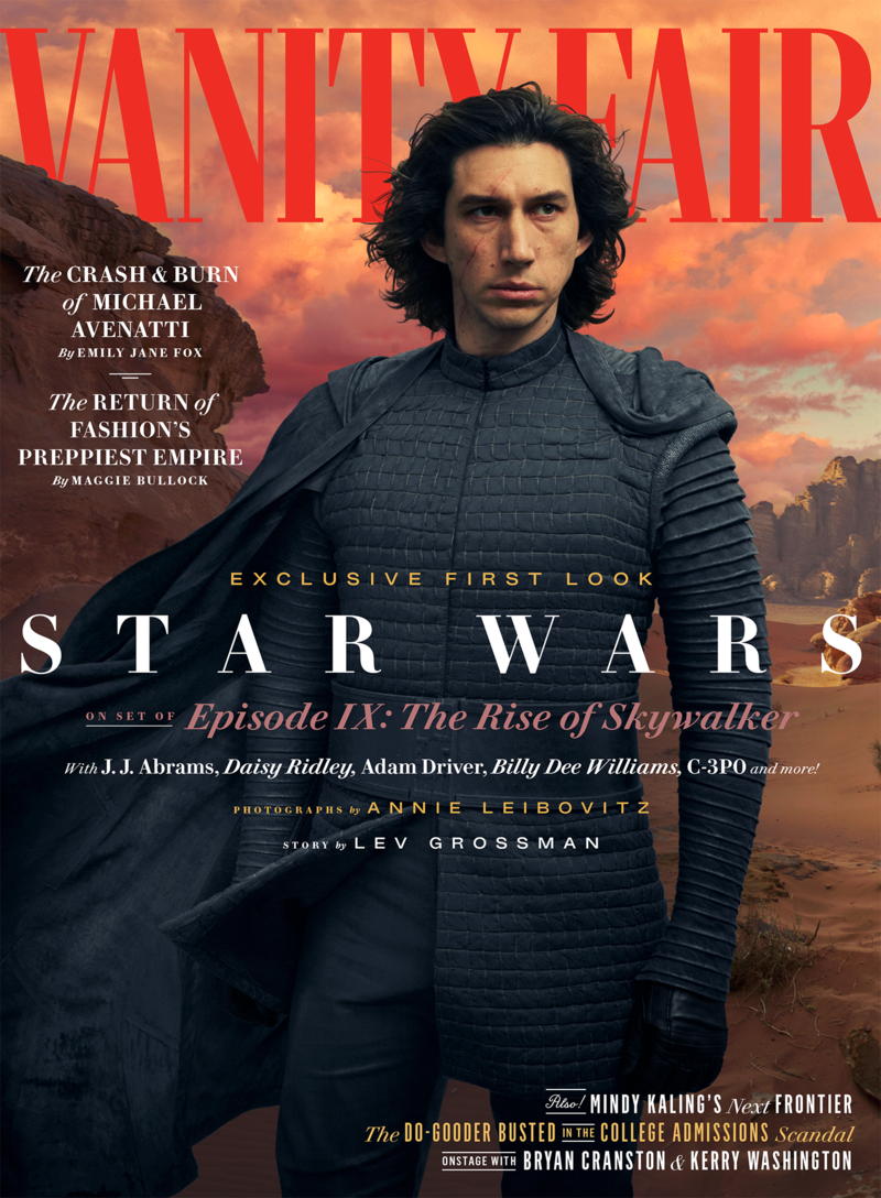 Copertina di Vanity Fair, in foto Kylo Ren (Adam Driver) sul set.