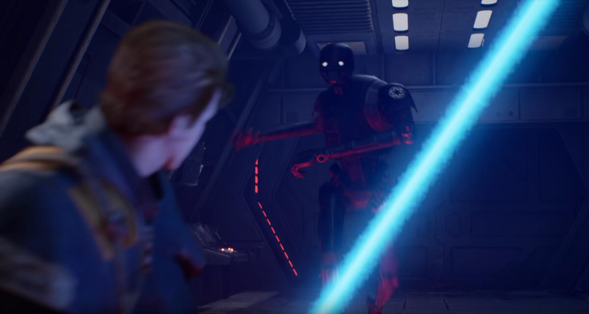 Jedi: Fallen Order, analisi del gameplay - Cal affronta un droide di sicurezza imperiale della serie KX.