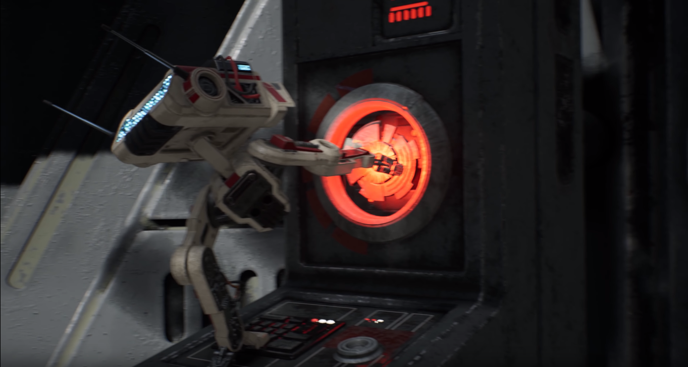 Nella breve cutscene, il droide BD-1 aiuta Cal aprendo la porta per proseguire.