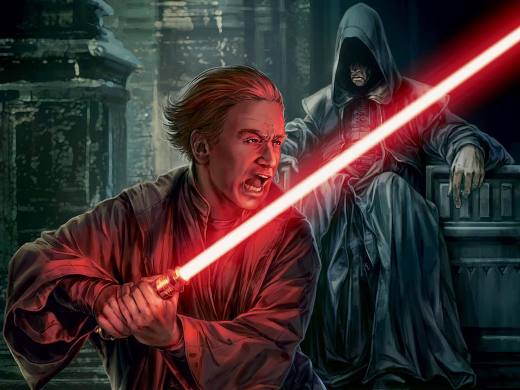 Una artwork raffigurante un giovane Sheev Palpatine addestrato da Darth Plagueis