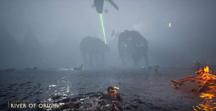 Cal emerge dalle acque del "River of Origin" su Kashyyyk.