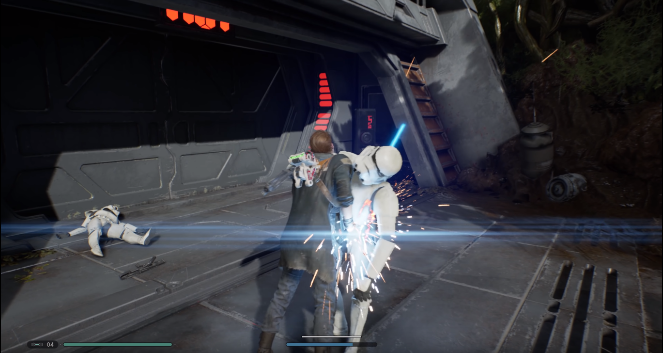 Cal con l'uso della forza attrae a se e infilza con la spada laser uno stormtrooper.