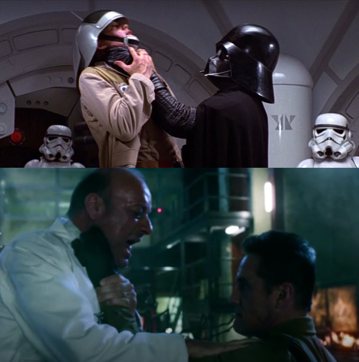 Sopra Vader che strangola Antilles, sotto l'agente che strangola lo scienziato russo