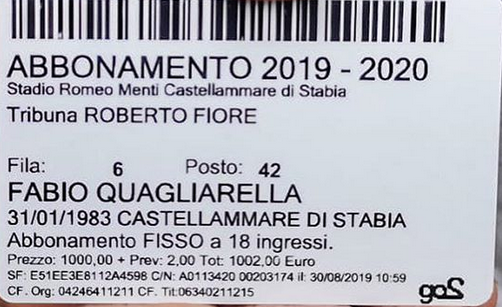 L'abbonamento postato sulla pagina ufficiale della Juve Stabia