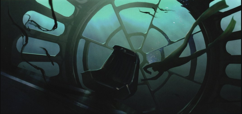 Concept art inutilizzata di TFA della sala del trono dell'Imperatore sott'acqua.