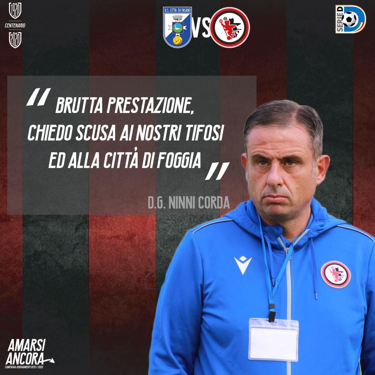 Ninni Corda: "Chiedo scusa ai tifosi e alla città di Foggia" - 