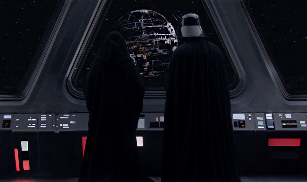 Darth Sidious e Darth Vader assistono alla costruzione della Morte Nera