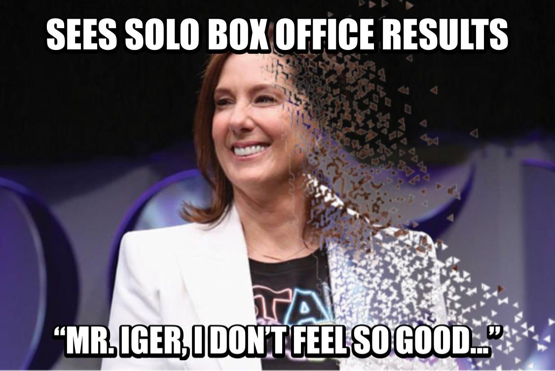 Kathleen Kennedy si polverizza, come nel finale di Infinity War... però a causa dell'esito al botteghino di Solo: A Star Wars Story.Fonte: Reddit
