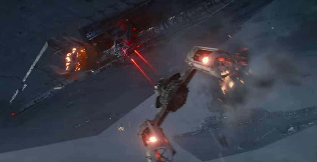 Un bombardiere Y-Wing e un TIE Dagger