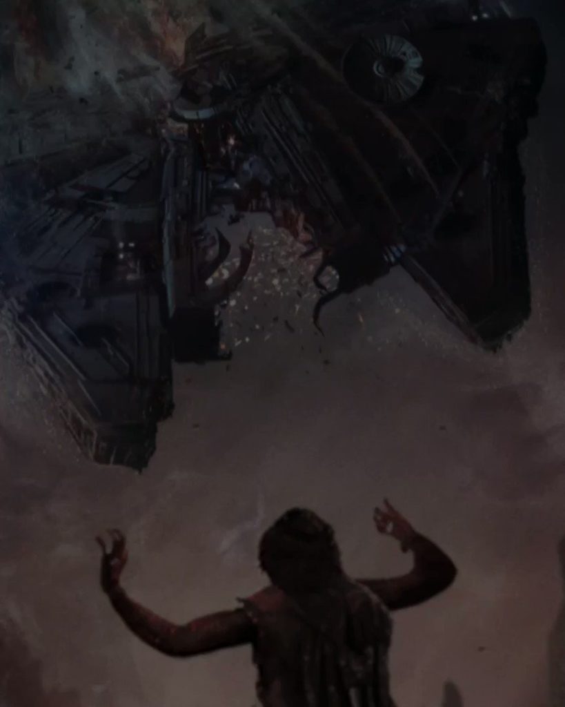 Fanart in cui Kylo Ren distrugge il Millennium Falcon.Da: Twitter