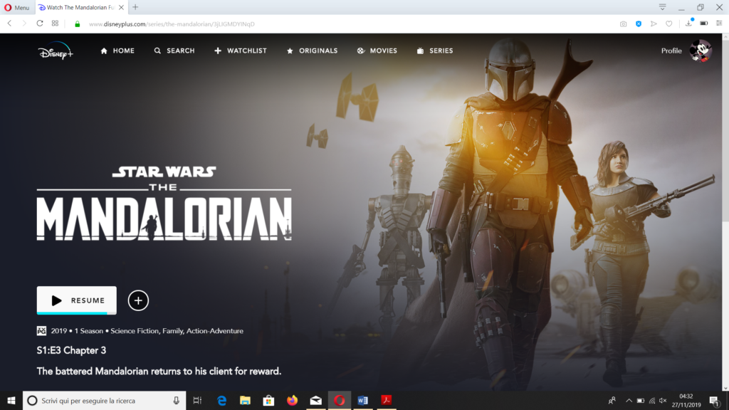 L'interfaccia di The Mandalorian.