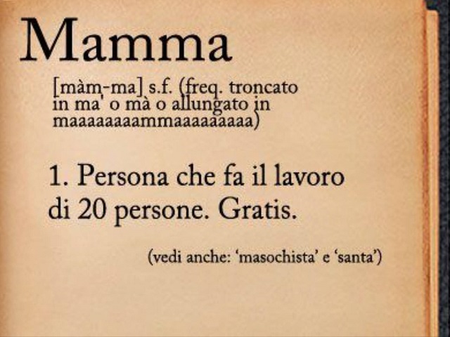 Mamma 1. Persona che fa il lavoro di 20 persone. Gratis. (vedi anche "masochista" e "santa")