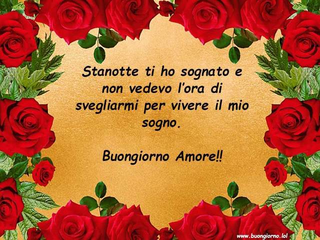 Stanotte ti ho sognato e non vedevo l'ora di svegliarmi per vivere il mio sogno. Buongiorno amore!!