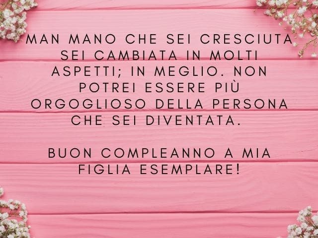 Man mano che sei cresciuta sei cambiata in molti aspetti; in meglio. Non potrei essere più orgoglioso della persona che sei diventata. Buon compleanno a mia figlia esemplare!