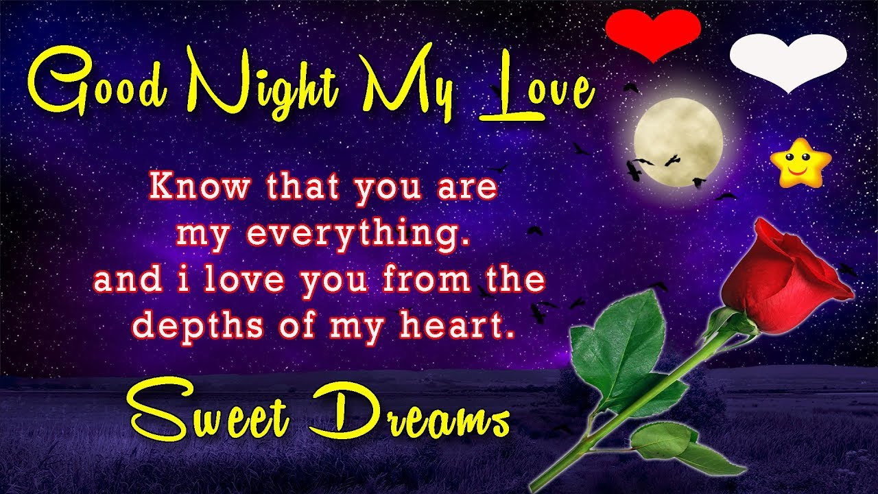 Good night my love. Know that you are my everything. And I love you from the depths of my heart. Sweet dreams (Buona notte amore mio. Sappi che per me tu sei tutto e che ti amo dal profondo del mio cuore. Sogni d'oro).