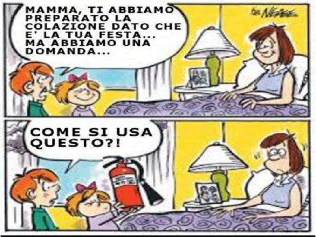 "Mamma, ti abbiamo preparato la colazione dato che è la tua festa...Ma abbiamo una domanda" "Come si usa questo?"