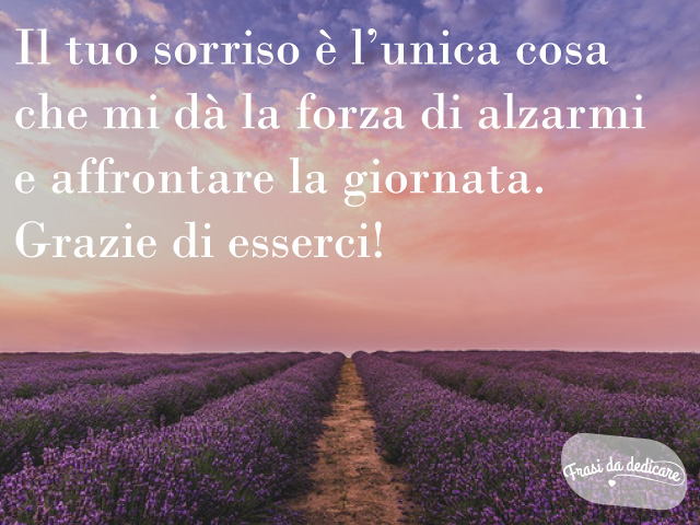 Il tuo sorriso è l'unica cosa che mi dà la forza di alzarmi e affrontare la giornata. Grazie di esserci!