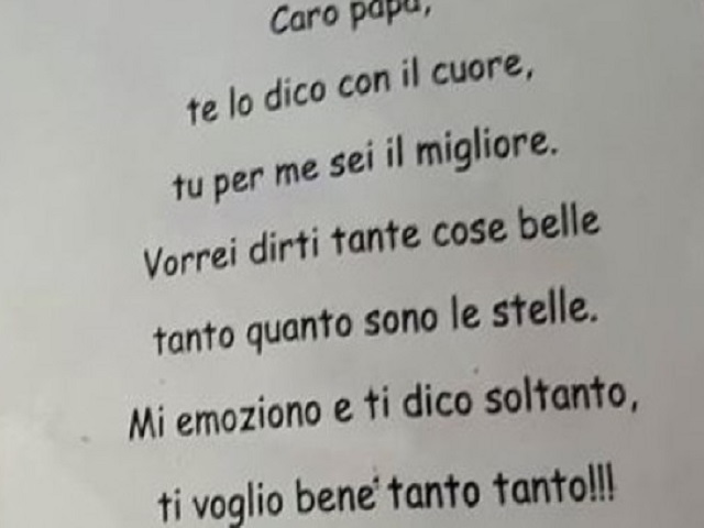 Caro papà, te lo dico con il cuore tu per me sei il migliore. Vorrei dirti tante cose belle tanto quanto sono le stelle. Mi emoziono e ti dico soltanto, ti voglio bene tanto tanto!!!