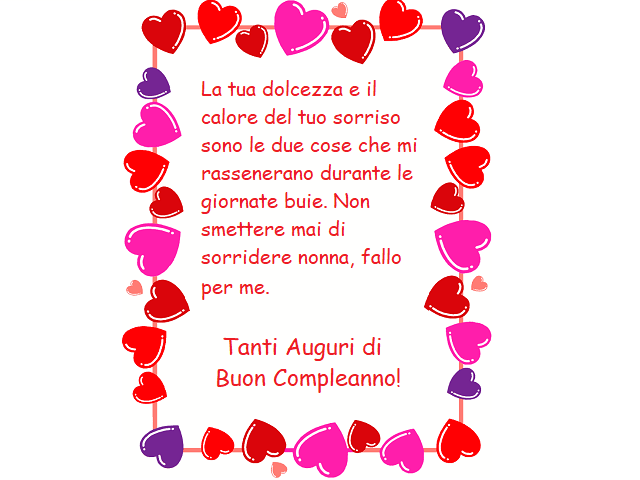 La tua dolcezza e il calore del tuo sorriso sono le due cose che mi rassenerano durante le giornate buie. Non smettere mai di sorridere nonna, fallo per me. Tanti auguri di buon compleanno!