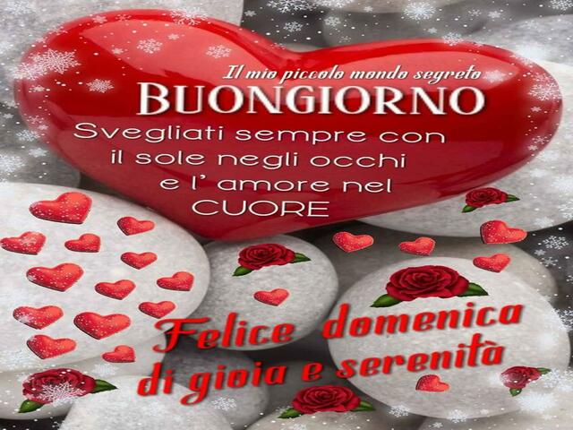 Buongiorno. Svegliati sempre con il sole negli occhi e l'amore nel cuore. Felice domenica di gioia e serenità
