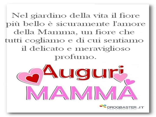 Nel giardino della vita il fiore più bello è sicuramente l'amore della Mamma, un fiore che tutti cogliamo e di cui sentiamo il delicato e meraviglioso profumo. Auguri Mamma