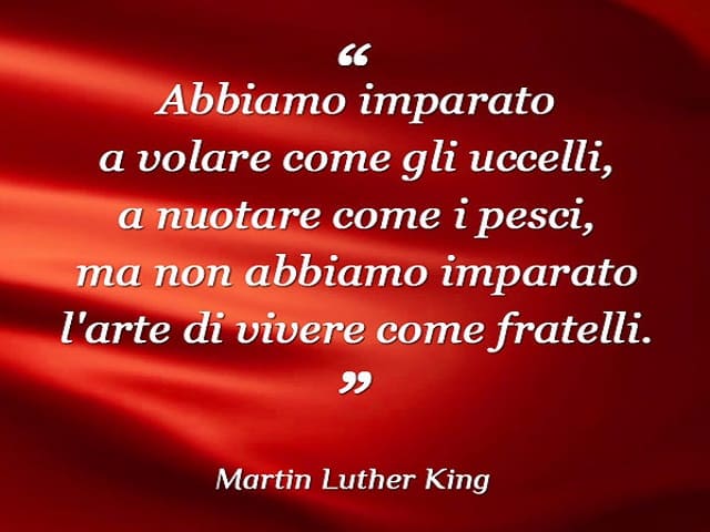 Abbiamo imparato a volare come gli uccelli, a nuotare come pesci, ma non abbiamo imparato l'arte di vivere come fratelli. (Martin Luther King)