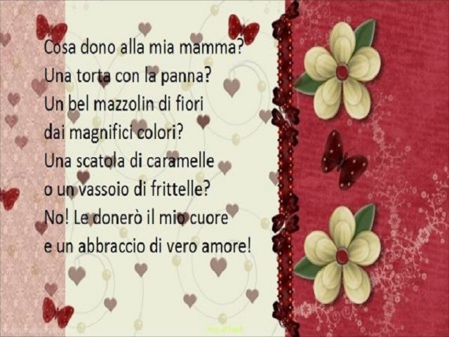 Cosa dono alla mia mamma? Una torta con la panna? Un bel mazzolin di fiori dai magnifici colori? Una scatola di caramelle o un vassoio di frittelle? No! Le donerò il mio cuore e un abbraccio di vero amore!
