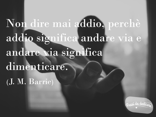 Non dire mai addio perché addio significa andare via, e andare via significa dimenticare. (M. Barrie)