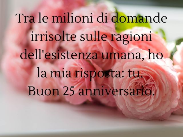 Tra le milioni di domande irrisolte sulle ragioni dell'esistenza umana, ho la mia risposta: tu. Buon 25 anniversario.