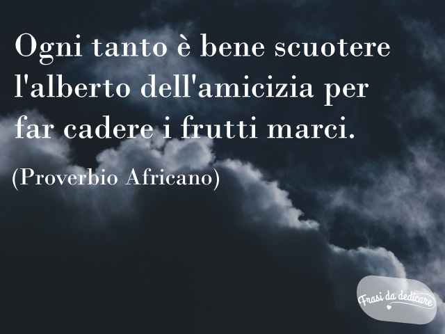 Ogni tanto è bene scuotere l'alberto dell'amicizia per far cadere i frutti marci. (Proverbio africano)