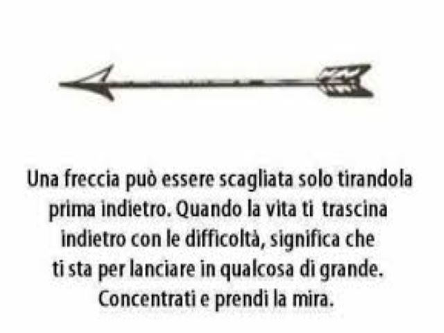 Una freccia può essere scagliata solo tirandola prima indietro. Quando la vita ti trascina indietro con le difficoltà, significa che ti sta per lanciare in qualcosa di grande. Concentrati e prendi la mira.