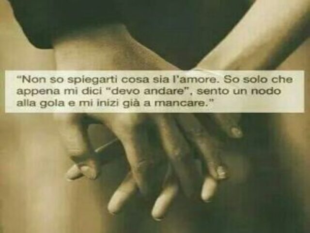 Non so spiegarti cosa sia l'amore. So solo che appena mi dici "devo andare", sento un nodo alla gola e mi inizi già a mancare